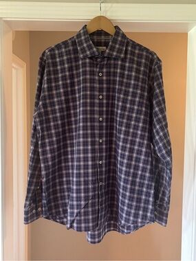 Peter Millar Navy and White Plaid Button-Down Shirt